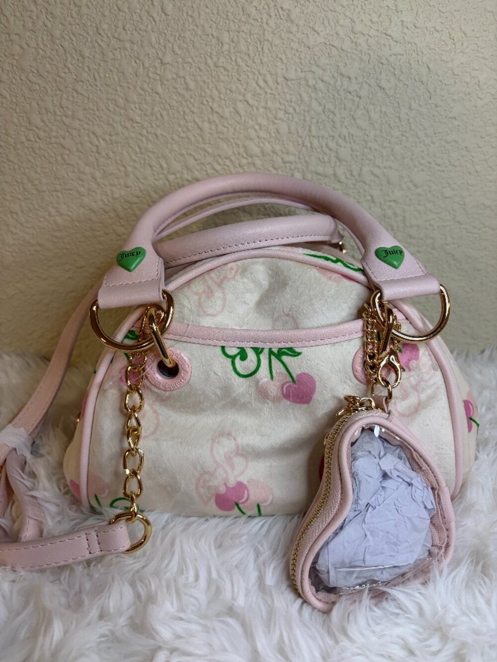 Juicy Couture Retro Cherry Gelato Bowler Bag Pink Cherry Crossbody Purse NWT